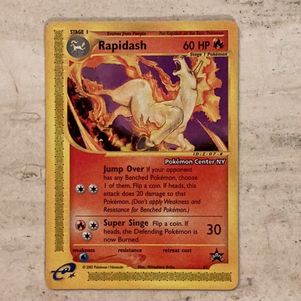Pokemon Rapidash 2002 Stamped Pokemon Center NY 51 Black Star Promo #51 TCG WOTC